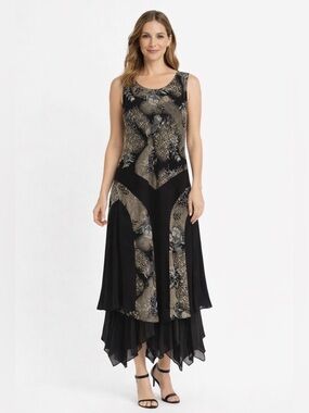 Sharon Max Women Dress Black and Beige Sleeveless Asymmetrical Hem Small Dress